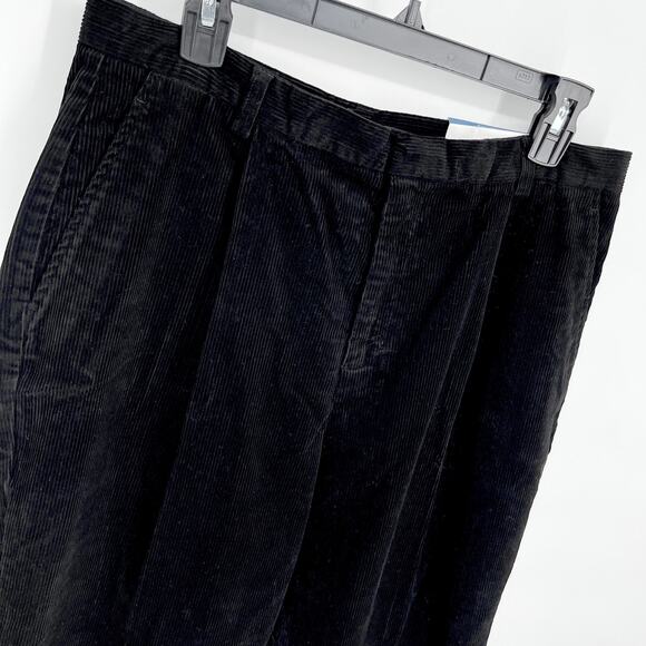 Lands' End NEW Pleated Straight Corduroy Pants Womens Sz 14 Deep Black High Rise - Picture 2 of 7